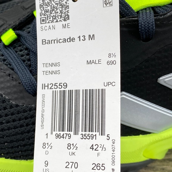 Adidas Barricade 13 M Mens Tennis Shoes Black Neon Yellow IH2559 Size 9 NEW main image 7